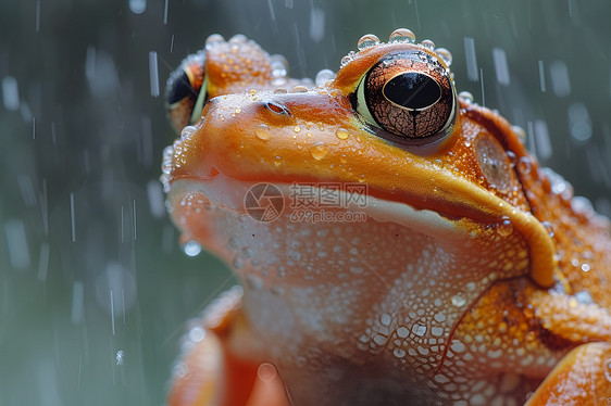青蛙身上有雨滴图片