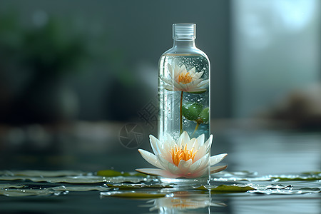 瓶中莲花花朵液体瓶高清图片