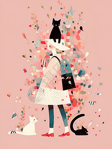 女孩与猫咪的彩绘世界图片