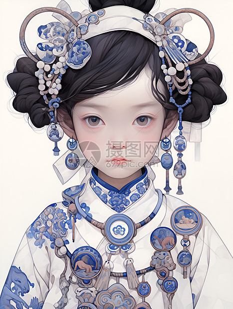 中国汉代少女插画图片