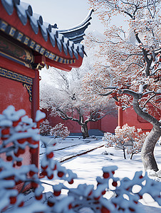 冬日宫殿红墙白雪图片