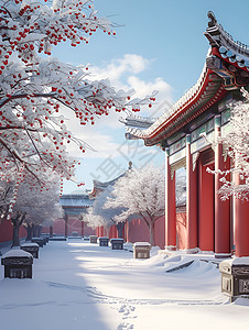 雪景中的中国宫殿图片