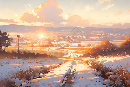 冬日黄昏的田园小径图片