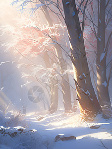 冬日阳光洒在森林图片