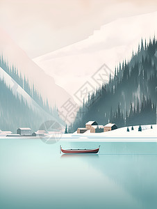 冬日宁静一艘独自漂浮的船图片