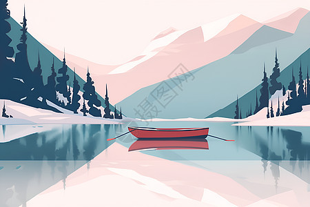 冬日宁静之悠然飘逸的独木舟图片
