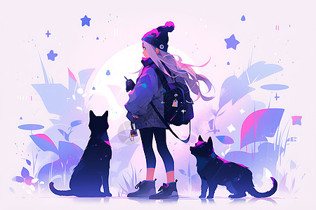 少女与猫图片