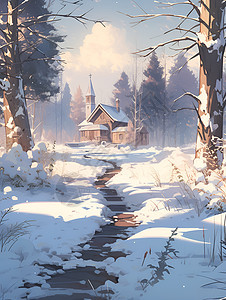 冬日温馨的小屋图片