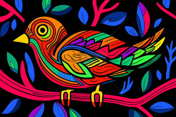 彩色画作中的鸟图片