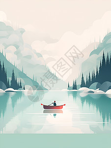 漂流在宁静湖水上的独木舟图片
