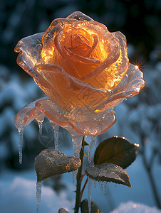冰雪中的玫瑰花图片