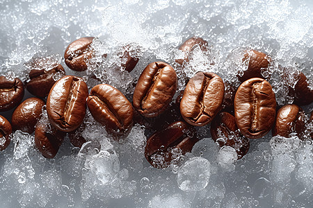 冰块中的咖啡豆图片
