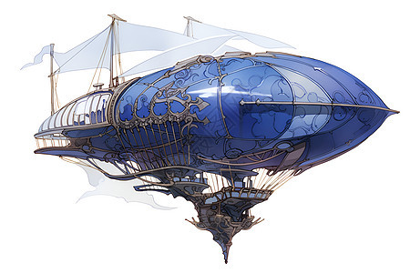 蓝宝石哥特色的手绘蒸汽朋克飞艇图片