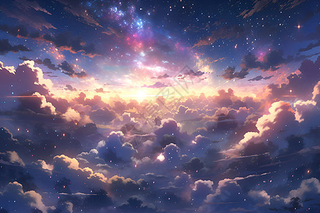 星星散落在云朵中图片