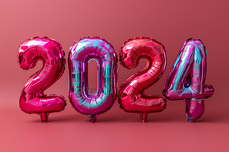 12年字素材彩色的2024气球背景