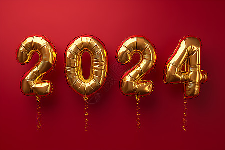 12年字素材红色背景上的金色2024背景