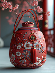 雕花工艺红色中国福袋背景