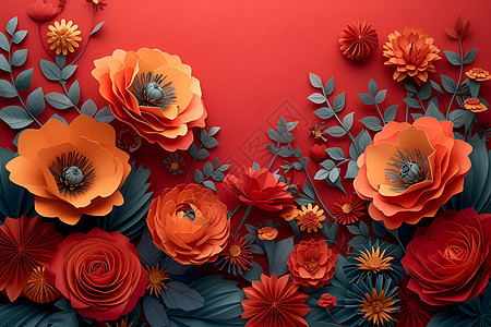 红花纸扇背景图片