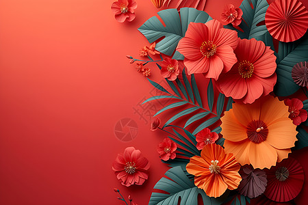红色的艺术花朵剪纸高清图片