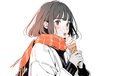 冬日吃冰淇淋的少女图片