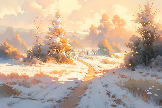 冬日农庄的美丽风景图片