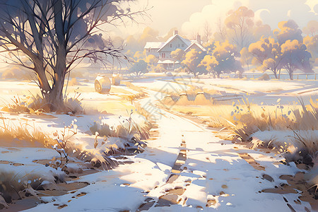 冬日雪景小路背景图片