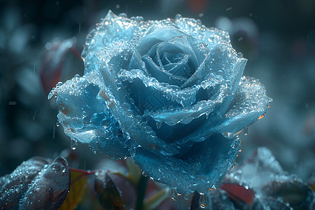 冰蓝色的碎裂玫瑰图片