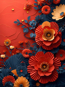 花朵剪纸艺术背景背景图片