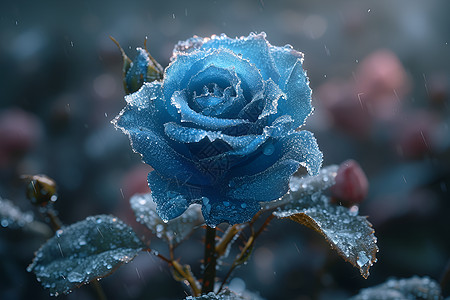 冰蓝色的破碎玫瑰背景图片