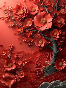 花朵和纸扇背景图片