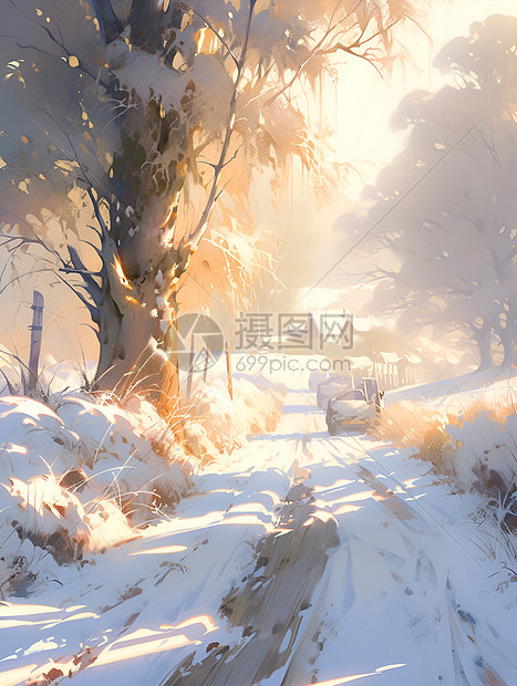 冬日农场白雪皑皑图片