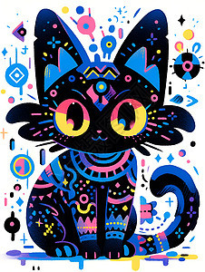 彩绘黑猫的欢乐世界图片