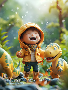 丛林中的快乐男孩和恐龙图片