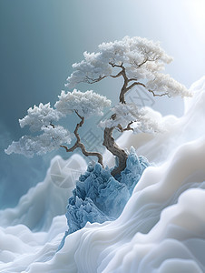 中国风仙境蓝色幻境树图片
