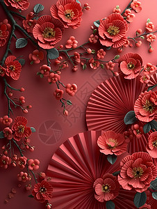 红色背景中折叠的花卉图片
