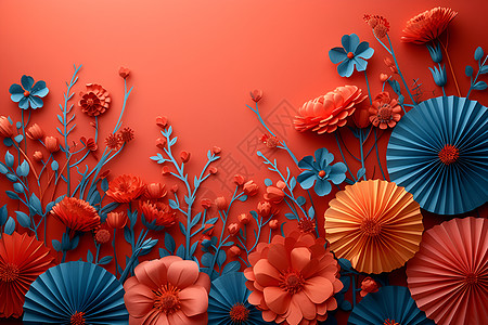 红底上的花朵艺术品图片
