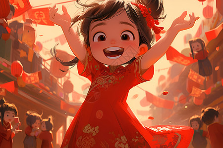 春节里的小女孩图片