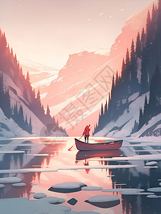 冬日湖畔孤舟行图片