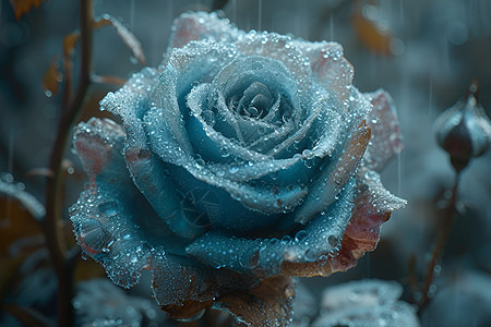 雨中的碎冰蓝玫瑰图片
