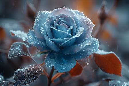 雨中的蓝色玫瑰图片