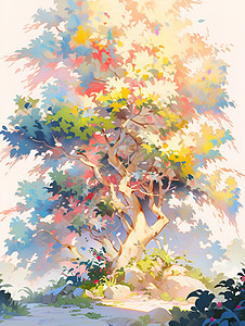 仙境下的翠绿大树背景图片