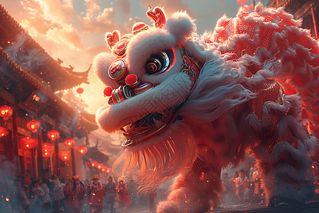 绚丽多彩的舞狮表演插画图片下载-正版图片601042813-摄图网