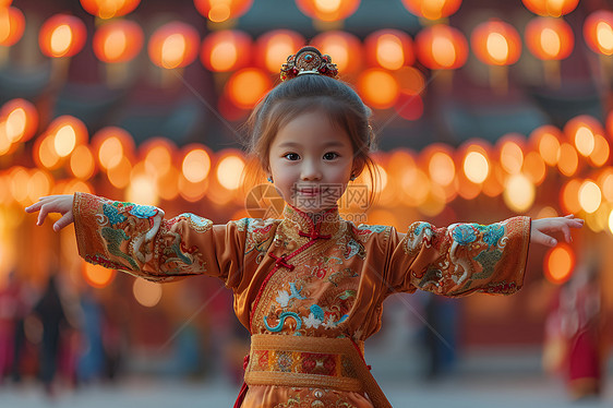 穿着喜庆衣服的小女孩图片