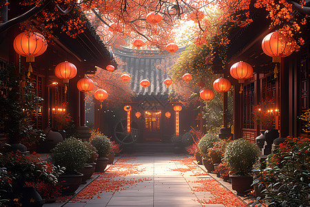 中国年底庭院装饰背景图片