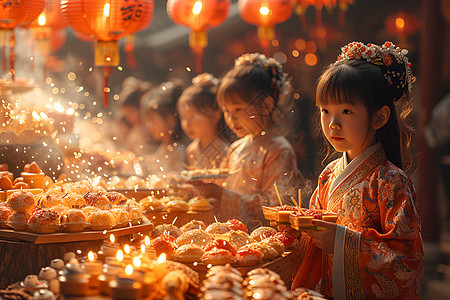 春节宴席的小姑娘背景图片
