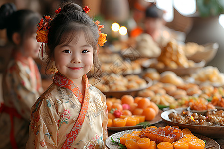 食物前的小姑娘背景图片