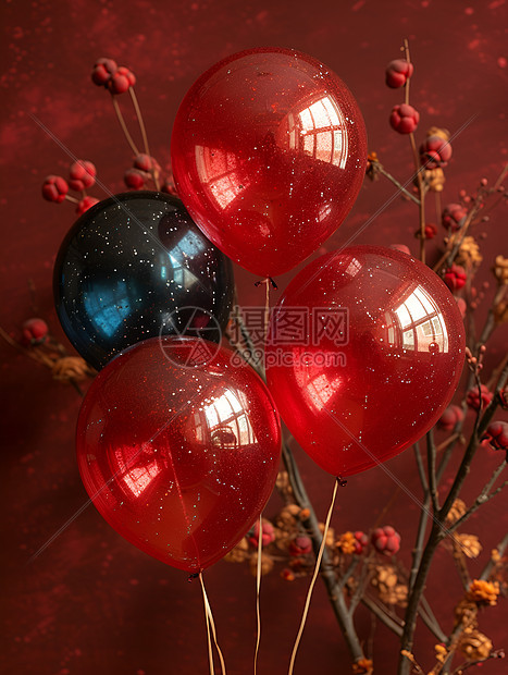 红色和黑色的气球图片