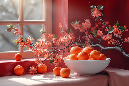 窗前的水果背景图片