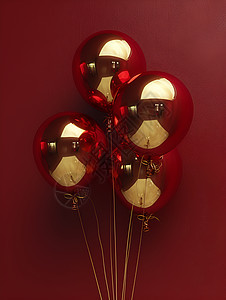 2024年的四个金色气球在酒红色的背景下显得格外惹眼图片