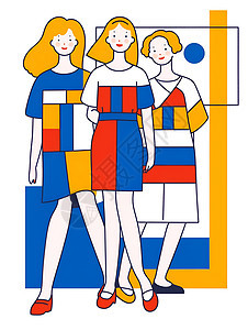 三个彩色的女生插画背景图片